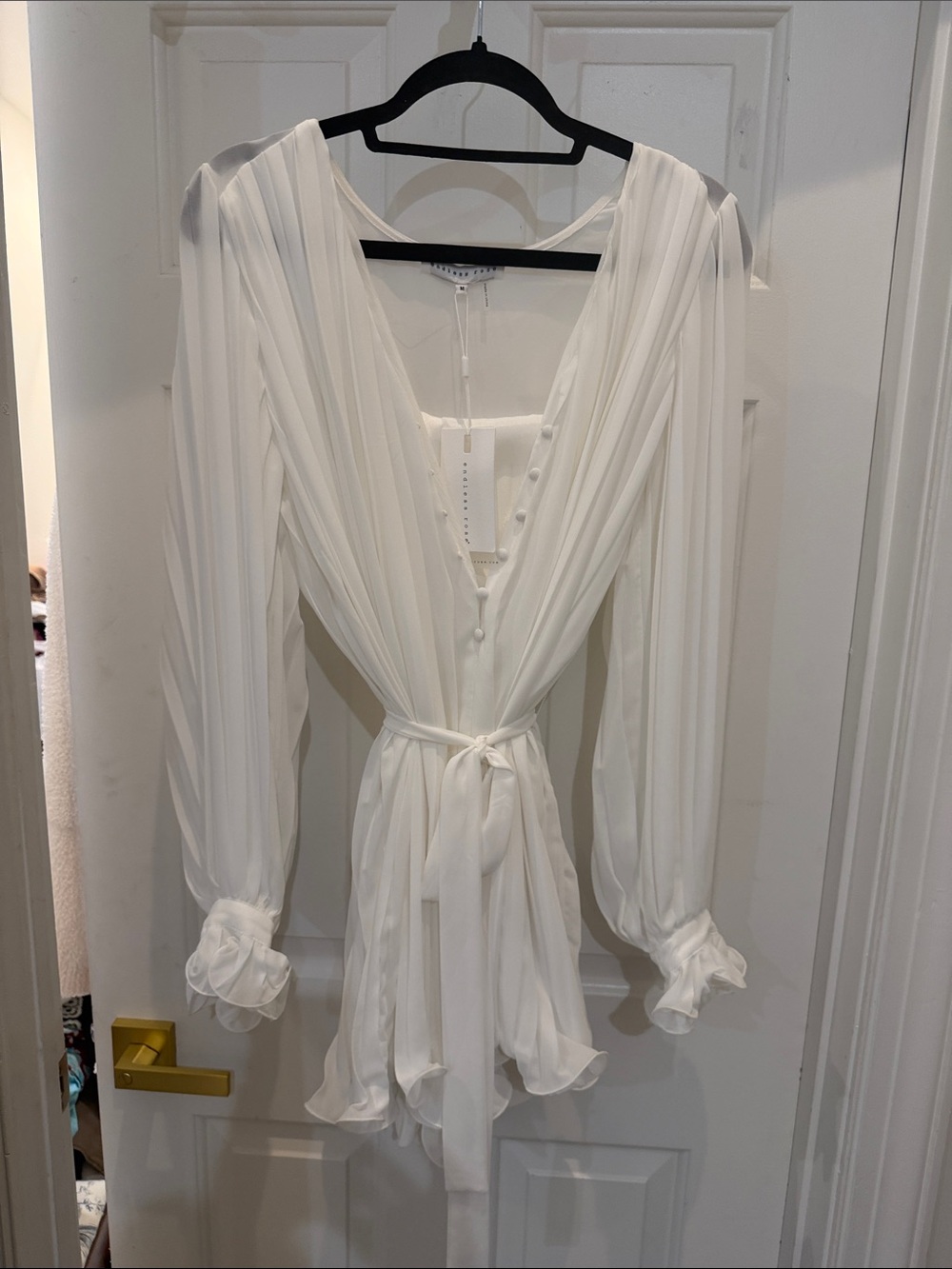 Endless Rose White Plunging Surplice Long-Sleeve Tie-Waist Romper